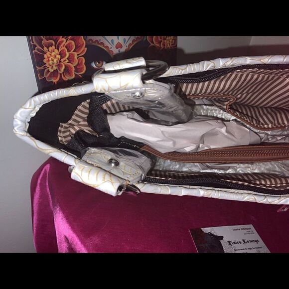 Rhinestone Cross Embroidered Carry Handbag In Pewter - Picture 3 of 4